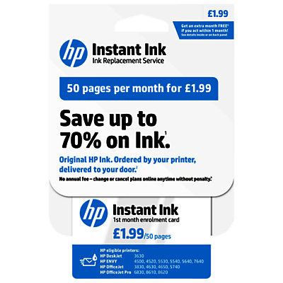 HP Instant Ink Enrolment Card, 50 Pages HP Instant Ink Enrolment Card, 50 Pages